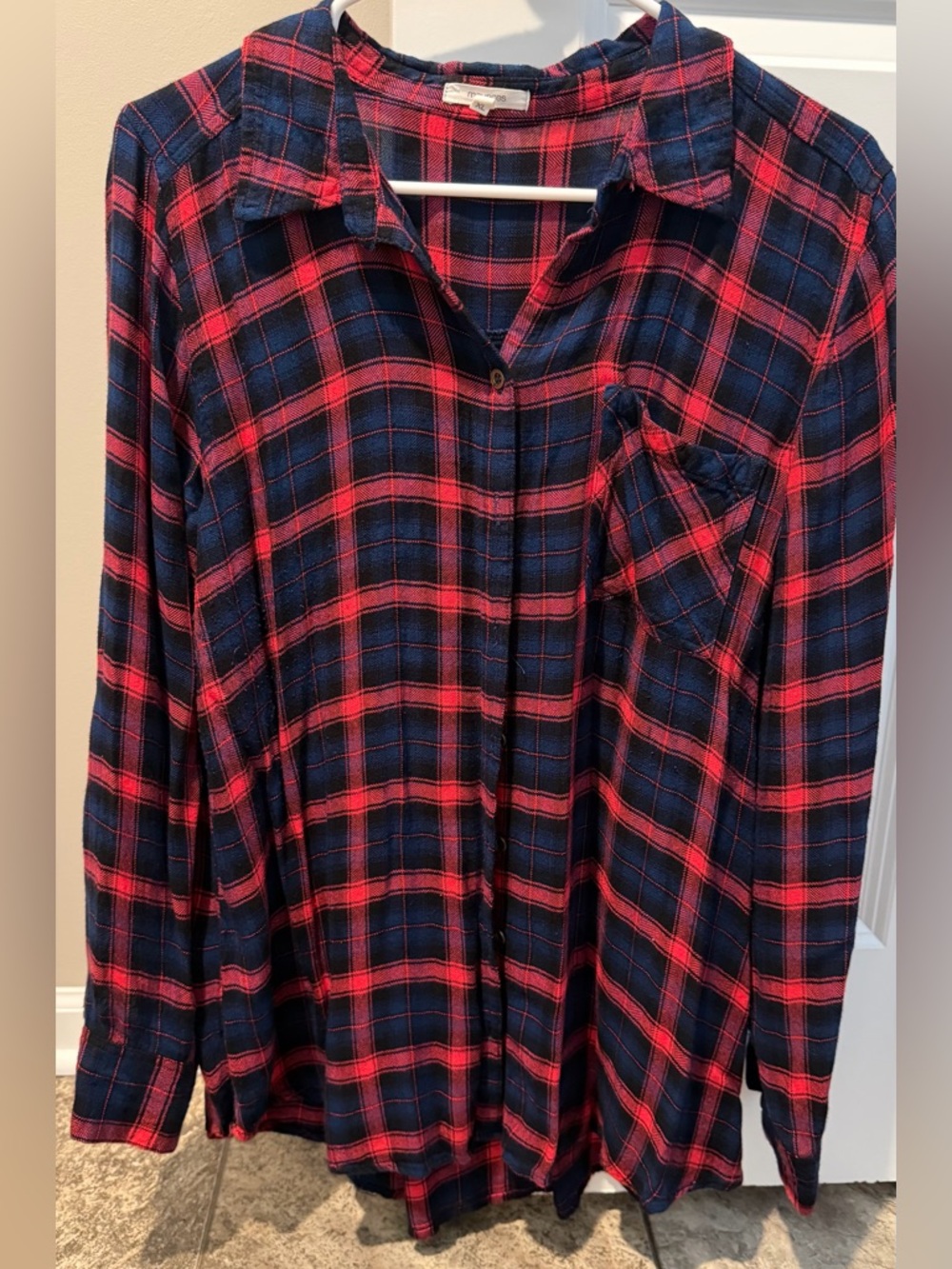 Maurices Navy and Red Plaid Button-Down Shirt